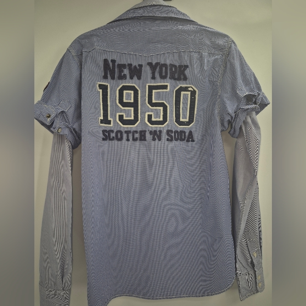 Scotch & Soda 90s retro 2000s edgy nyc layer Y2K Blue Patterned Shirt Size Large